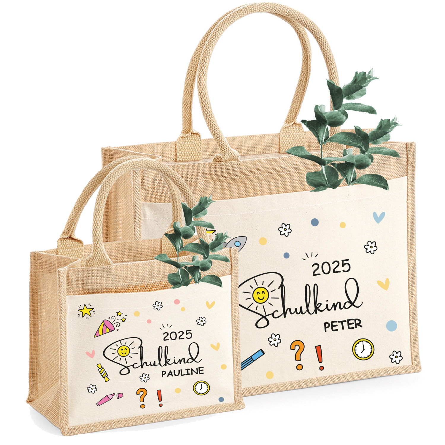 Einschulung Geschenk – Personalisierte Jutetasche für Schulkinder (Mädchen, Jungen) – mit Name & Jahr 