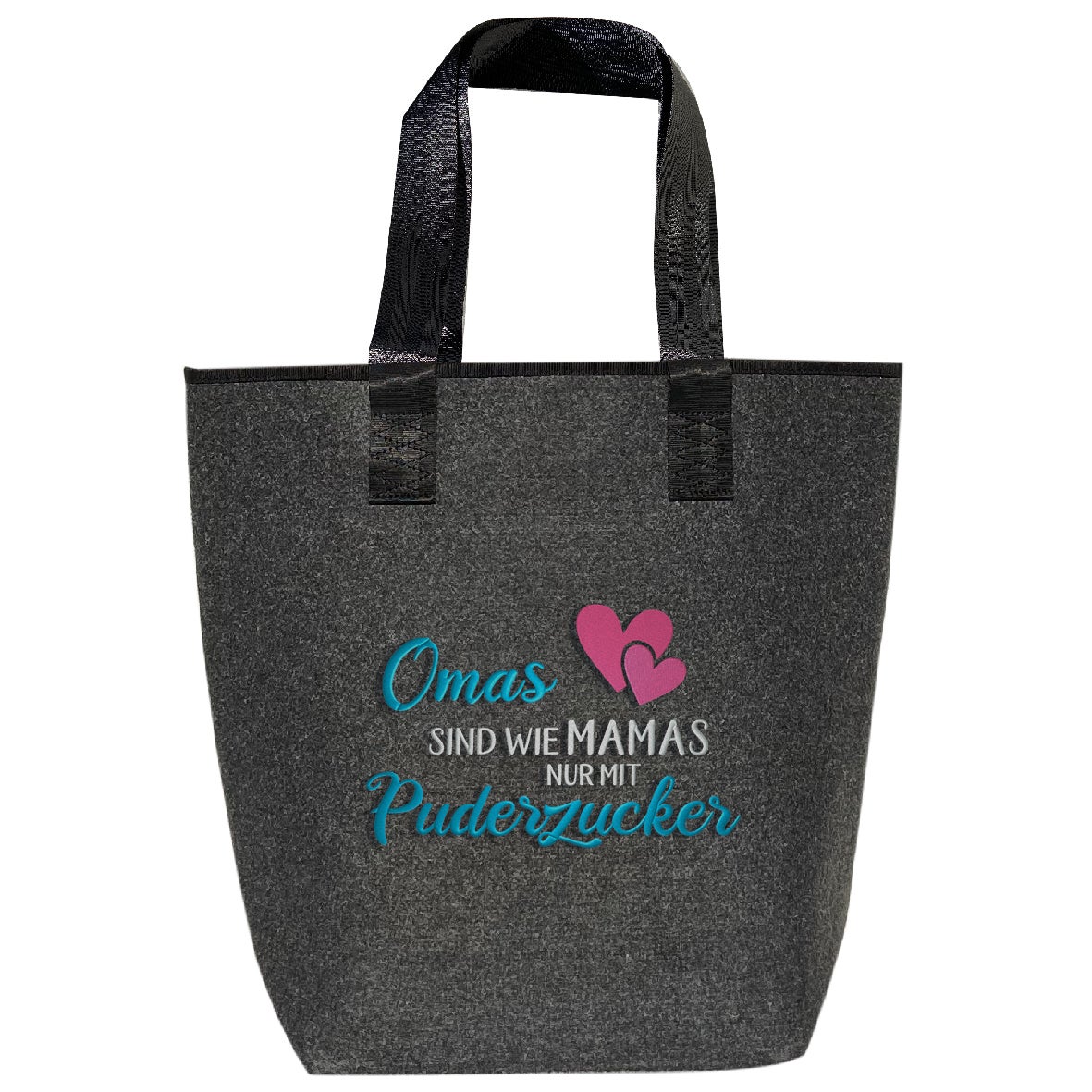  Filz-Tasche bestickt "Omas sind wie Mams nur mit Puderzucker" Shopper dunkelgrau & dunkelblau 