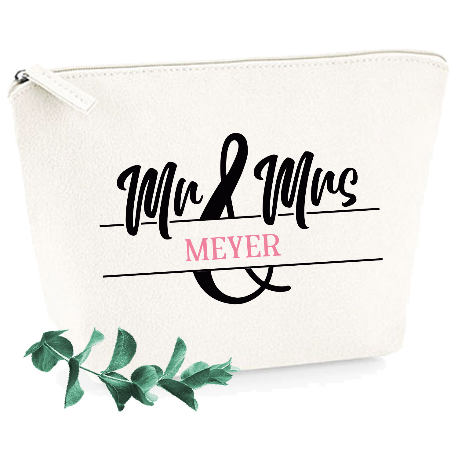 Kosmetiktasche Filz  "Mr & Mrs Plain" personalisiert – Geschenk zur Hochzeit Größe M Weiß 