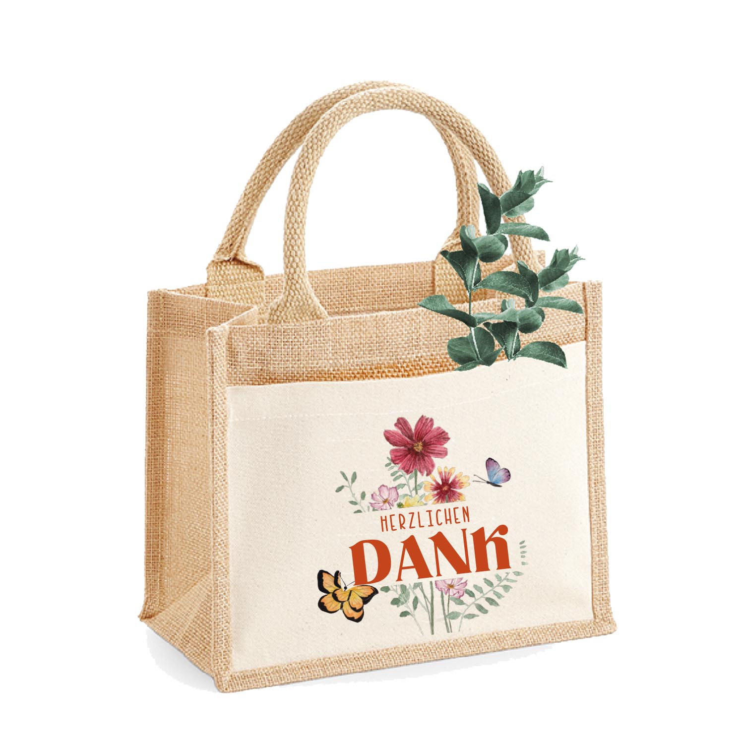 Jute-Tasche Herzlichen Dank - personalisiert mit Name | Größe S
