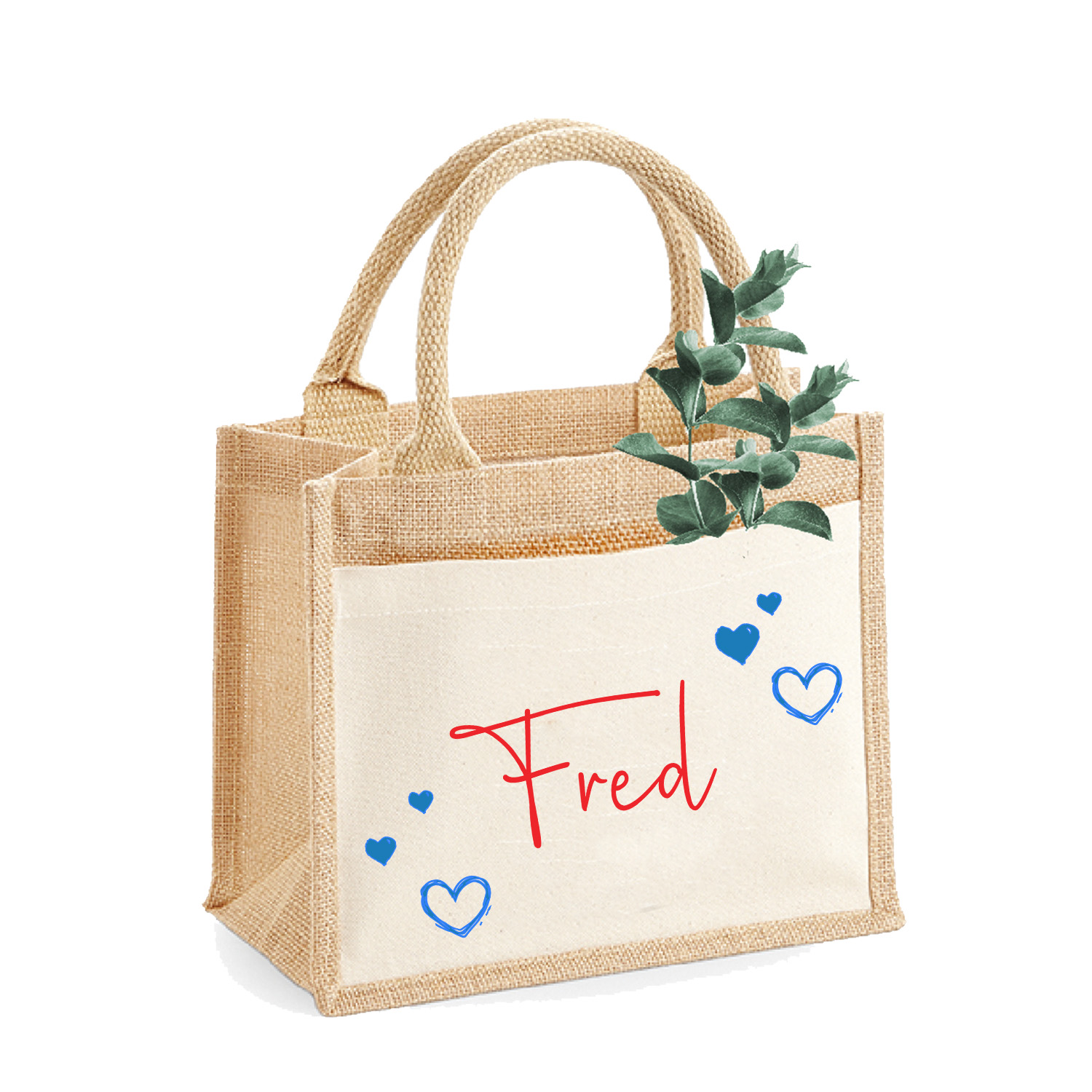 Jute-Tasche Name & Herzen personalisiert | Größe S