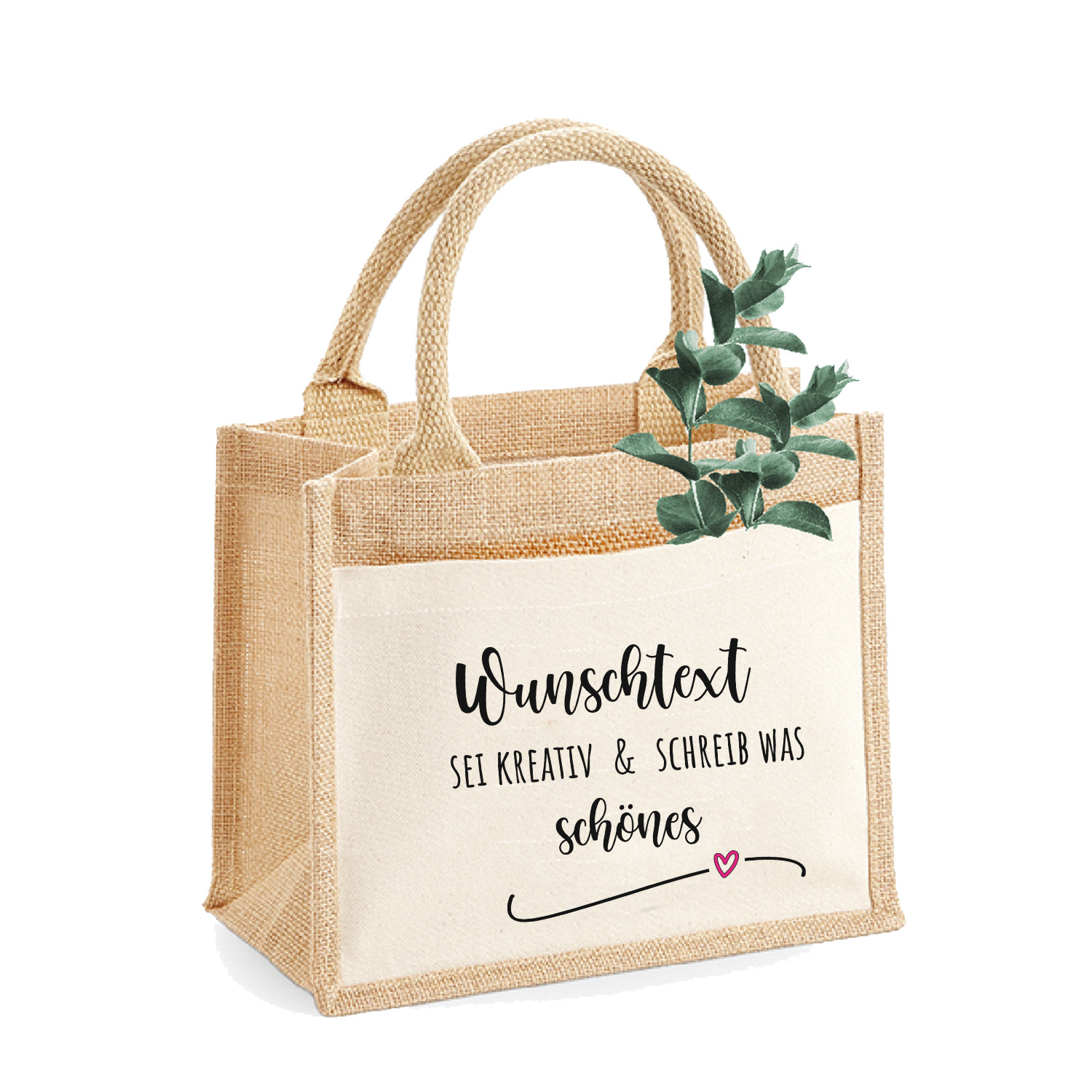 Jute-Tasche Motiv: Wunschwort mit kurzem Text bedruckt | personalisiert | 2 Fächer - Tasche S 