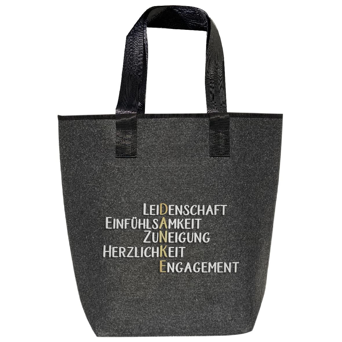 Filztasche Shopper Dunkelgrau oder Dunkelblau - Bestickt mit den Worten DANKE 