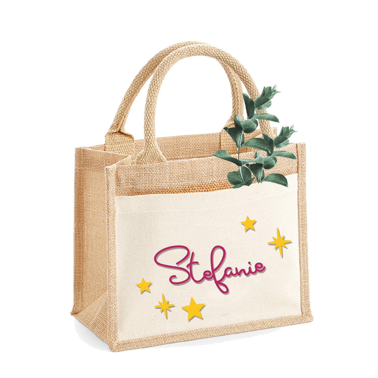 Jute-Tasche Sterne & Name personalisiert | Größe S