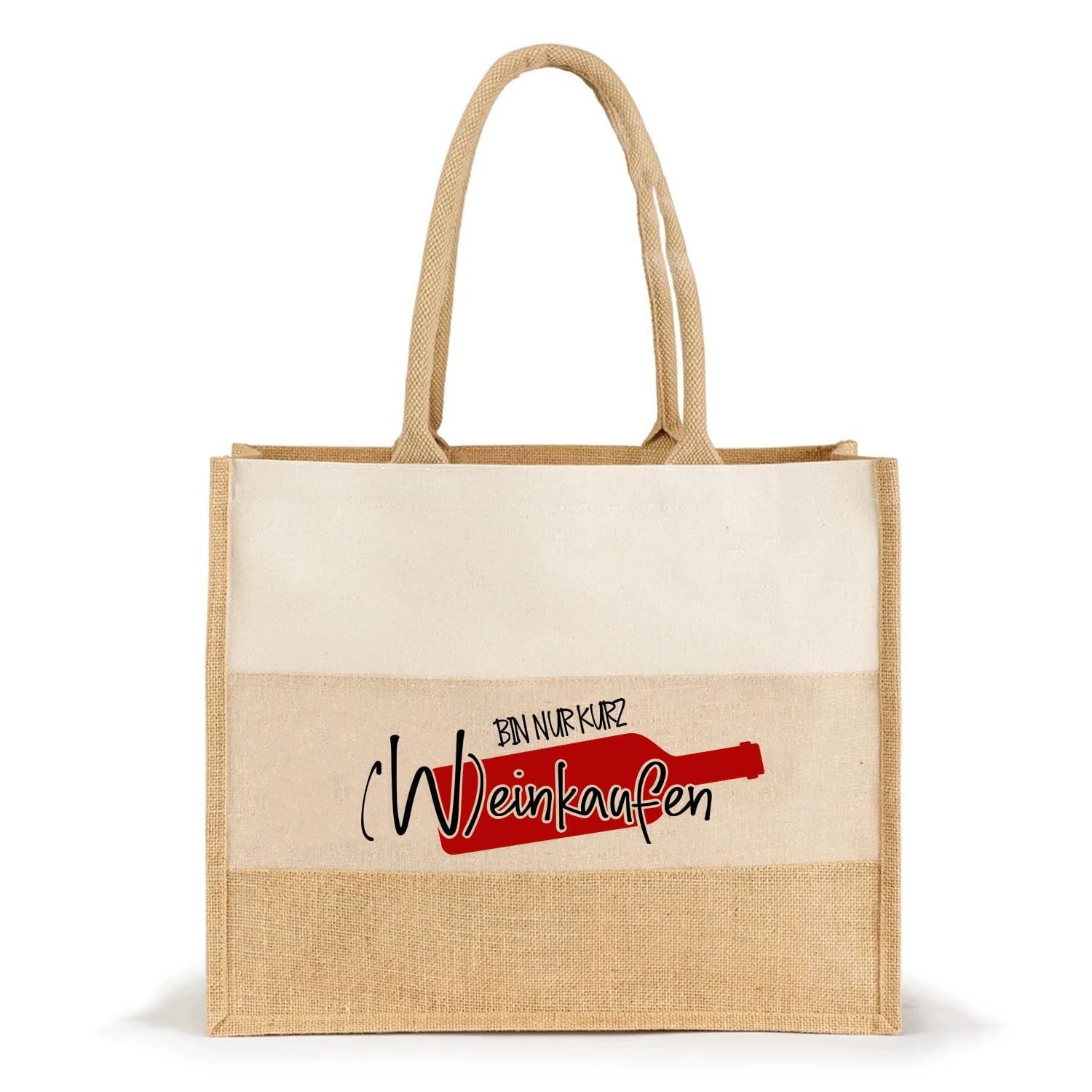Jute-Tasche Bin kurz (W)einkaufen | personalisiert Innentasche-Reißverschluss | Fair | hochwertig Größe 35x42x15cm
