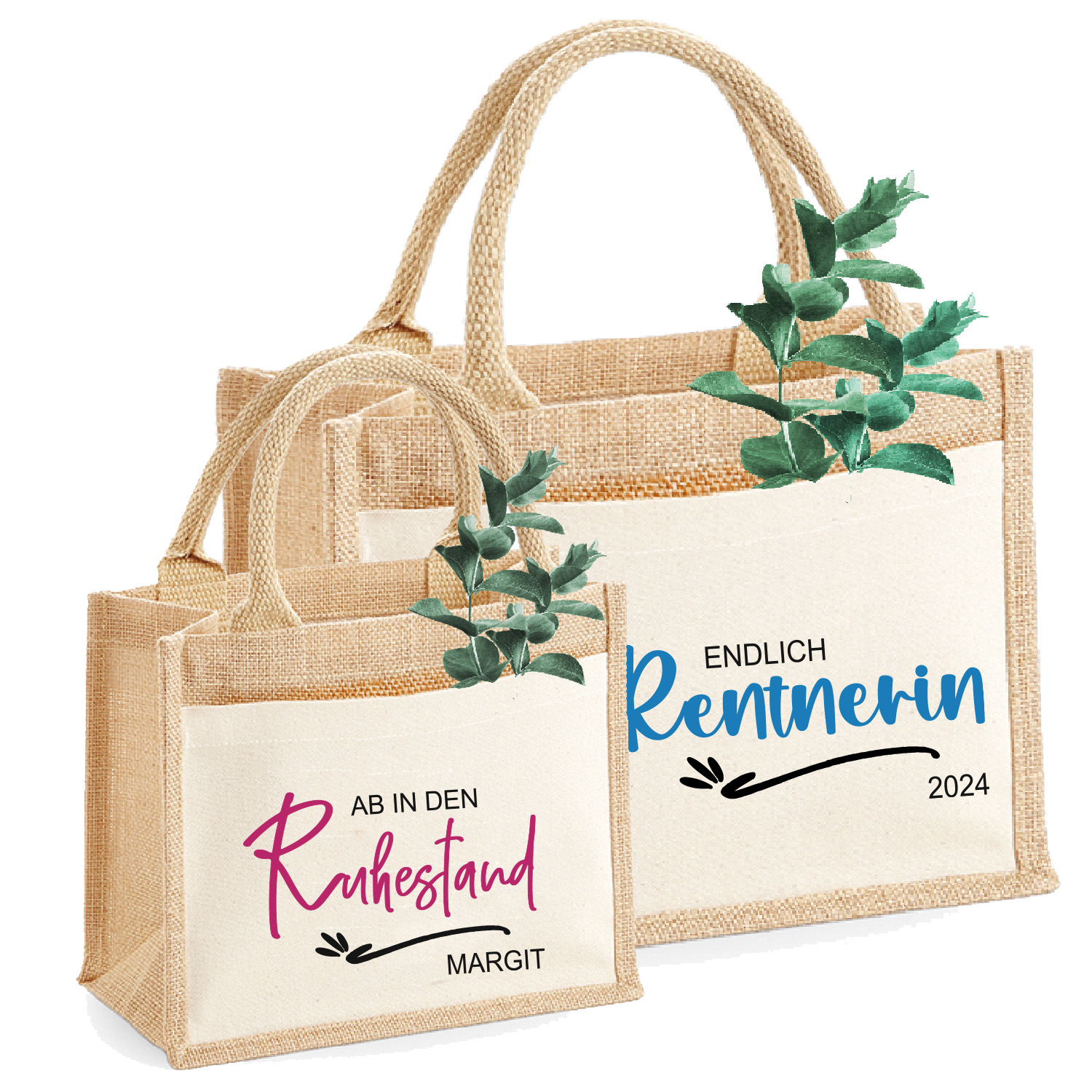 Jute- Tasche Endliche Ruhestand Abschiedsgeschenk Rentnerin | Geschenktasche | personalisiert | Größe S & M
