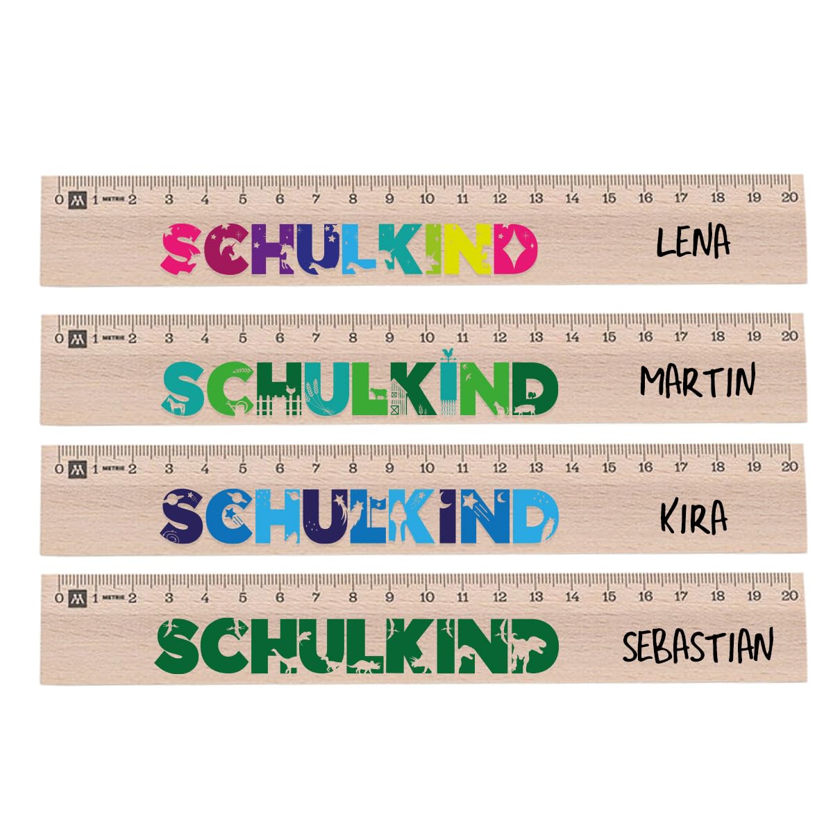 Lineale bedruckt mit dem Namen des Schulanfängers