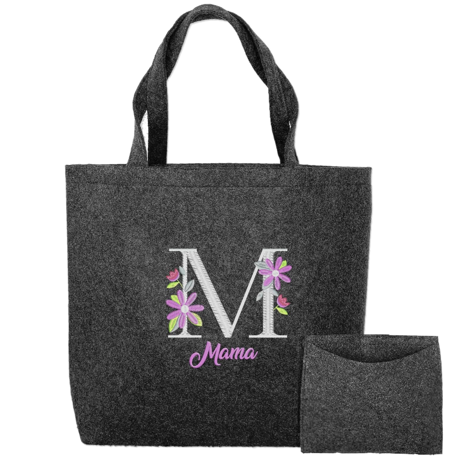 Bestickte Filztasche personalisiert mit Buchstabe & Wunschname Damen – individuelle Stickfarbe 