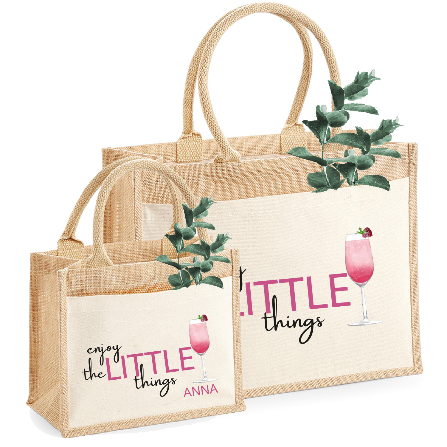  Jute-Tasche Motiv: Herz klein Let the Enjoy the little things und Name  | Größe S & M 
