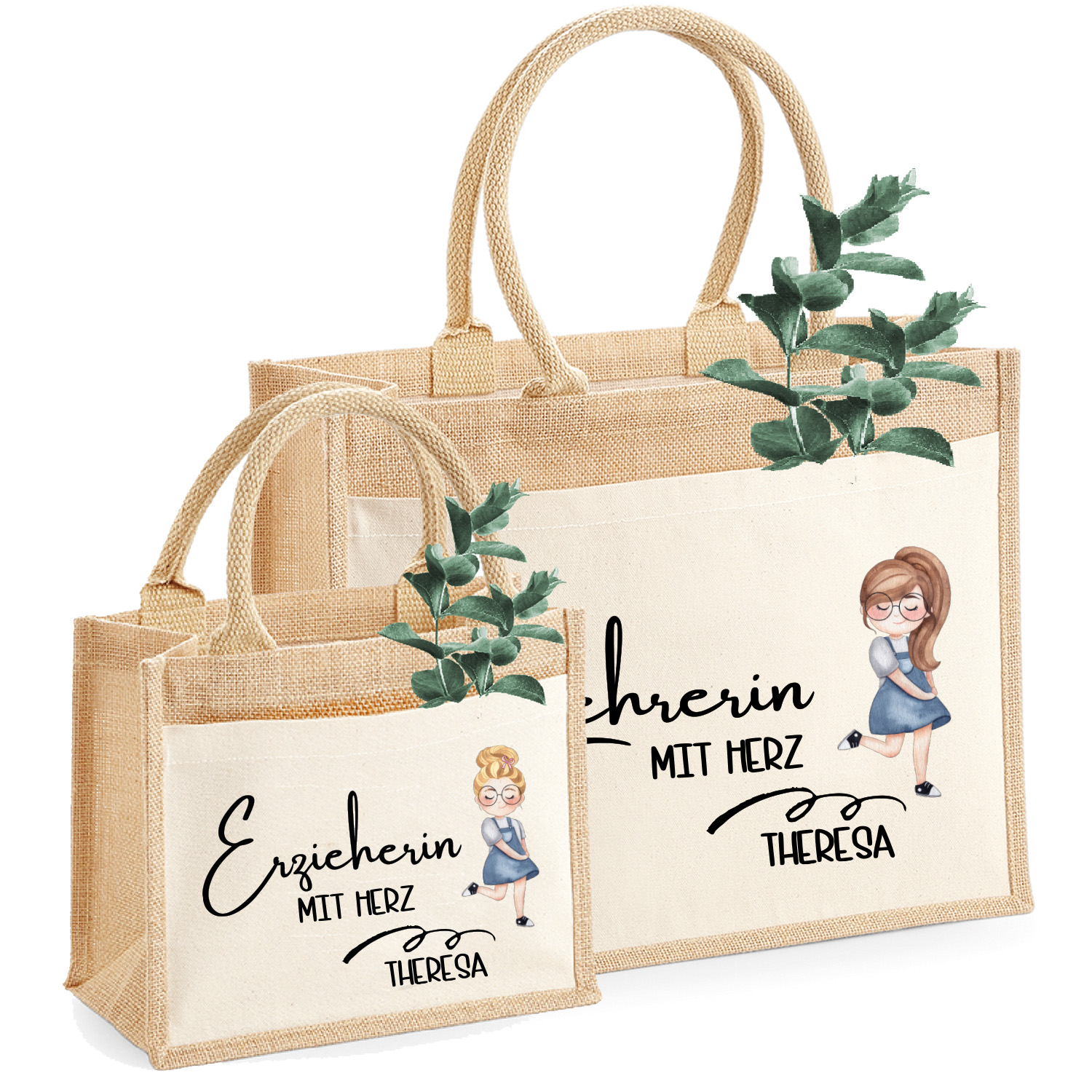  Jute-Tasche Motiv: Erzieherin - Lehrerin - Schulbegleiterin personalisiert mit Name | Größe S & M 