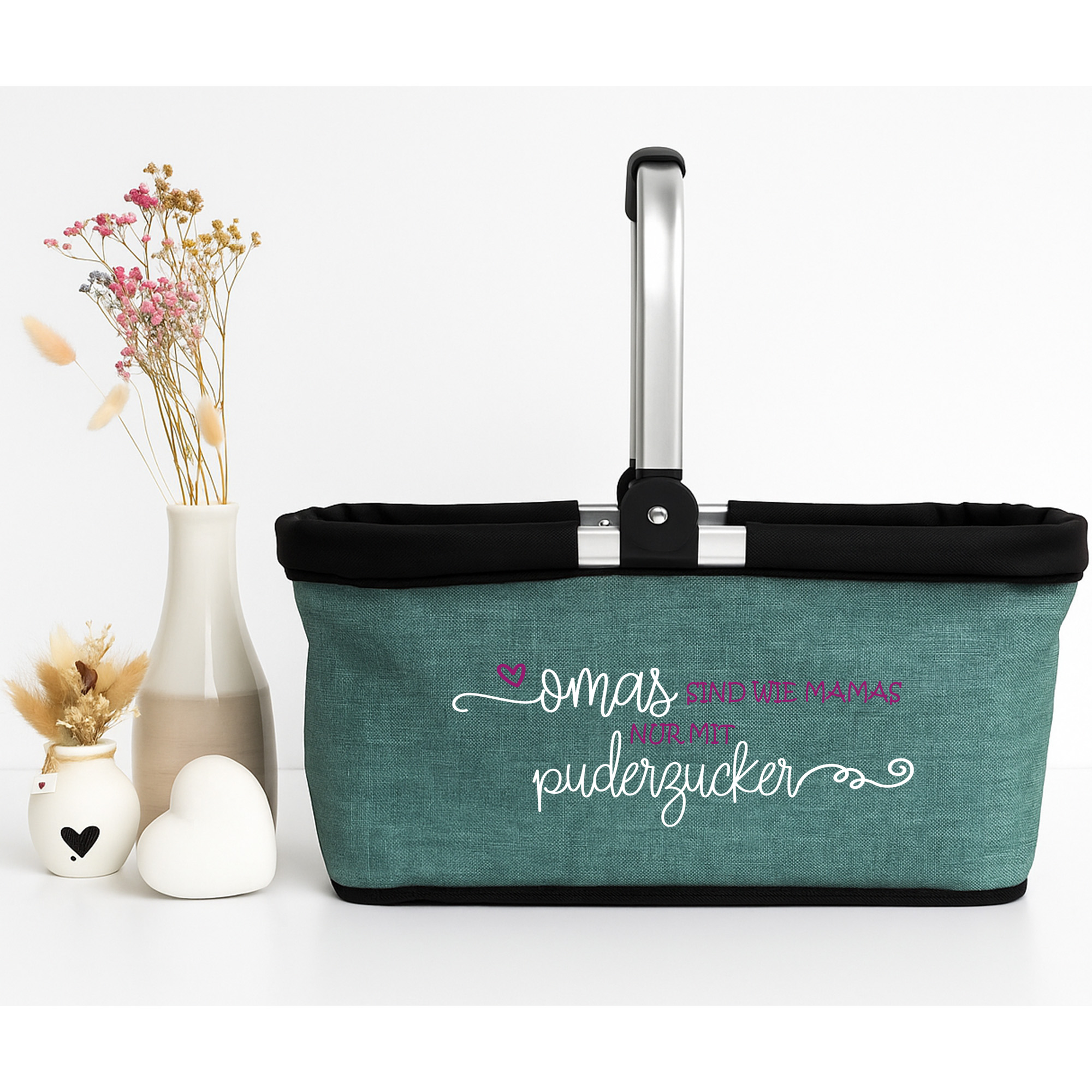 Personalisierter Einkaufskorb Omas sind wie Mamas nur mit Puderzucker Tragekorb Picknickkorb faltbar 20L Kopie