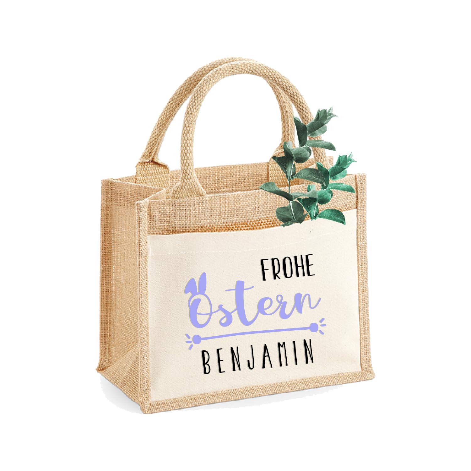 Jute-Tasche Motiv: Frohe Ostern mit Name personalisiert | Größe S   