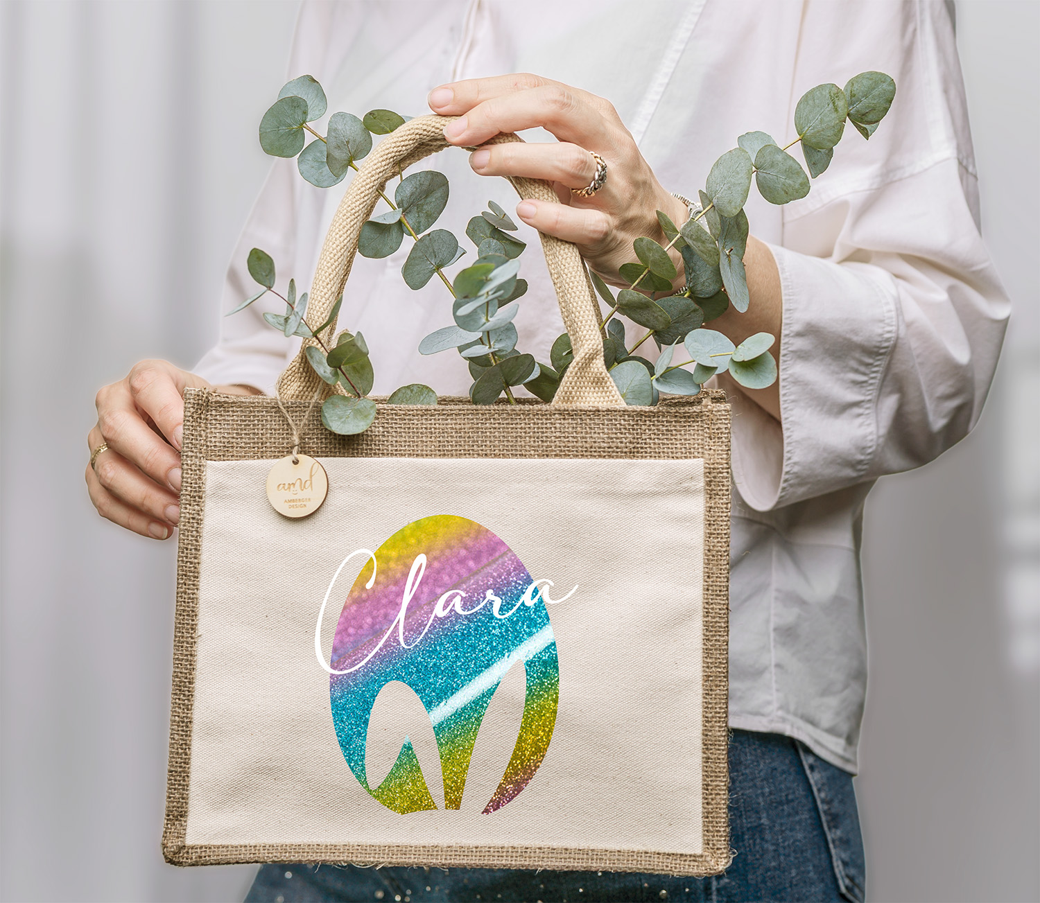 Personalisierte Ostertasche mit Osterei & Name – Jute Tasche für Kinder zur Ostereiersuche