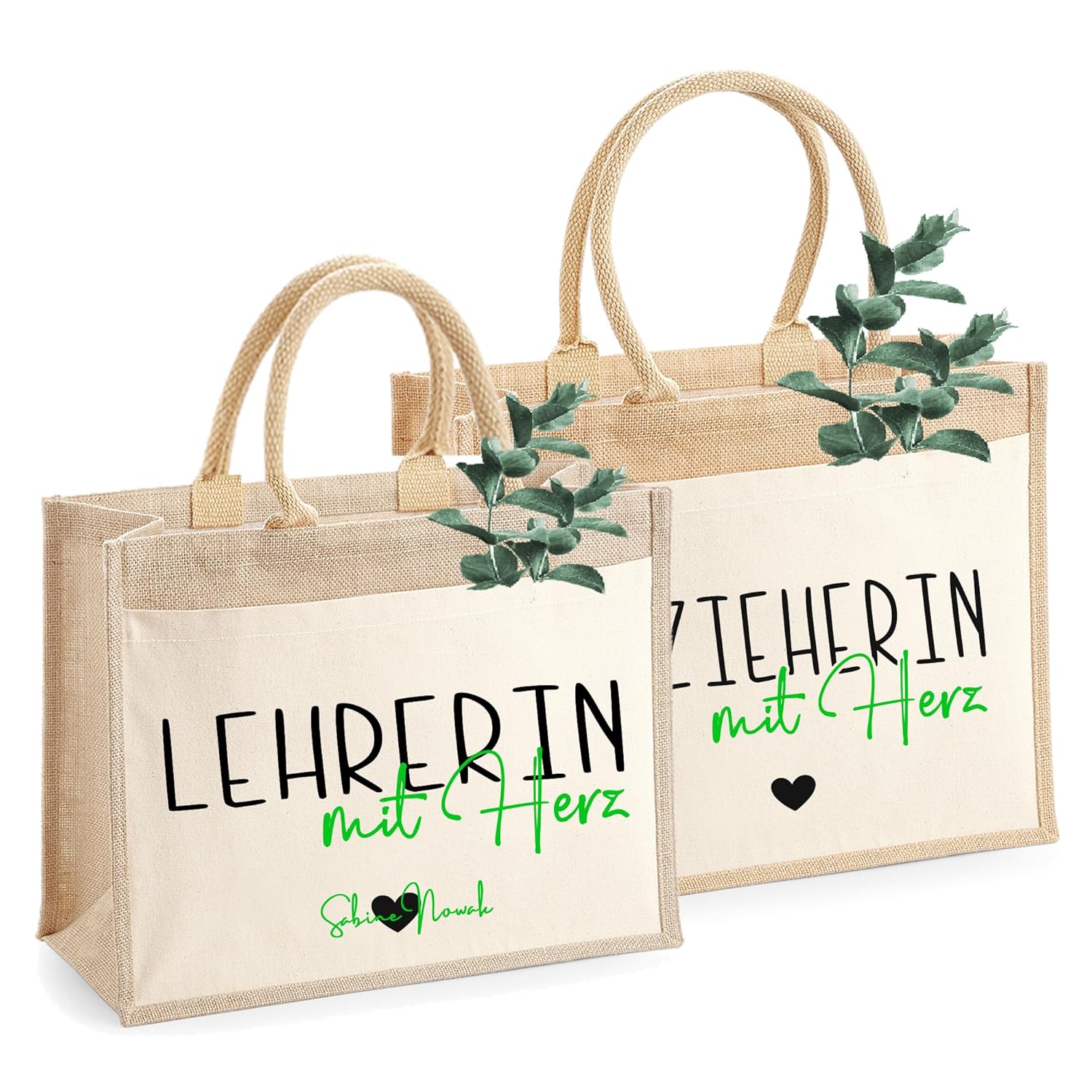 Jutetasche „Lehrerin/Erzieherin mit Herz“ – personalisierbar, Geschenk zum Abschied, nachhaltig & stylisch 