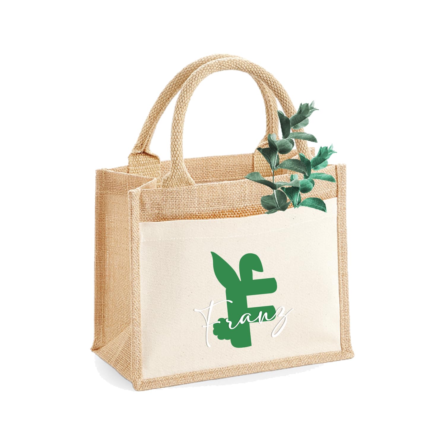 Jute-Tasche Motiv: Initial-Hase & Name personalisiert | Größe S 