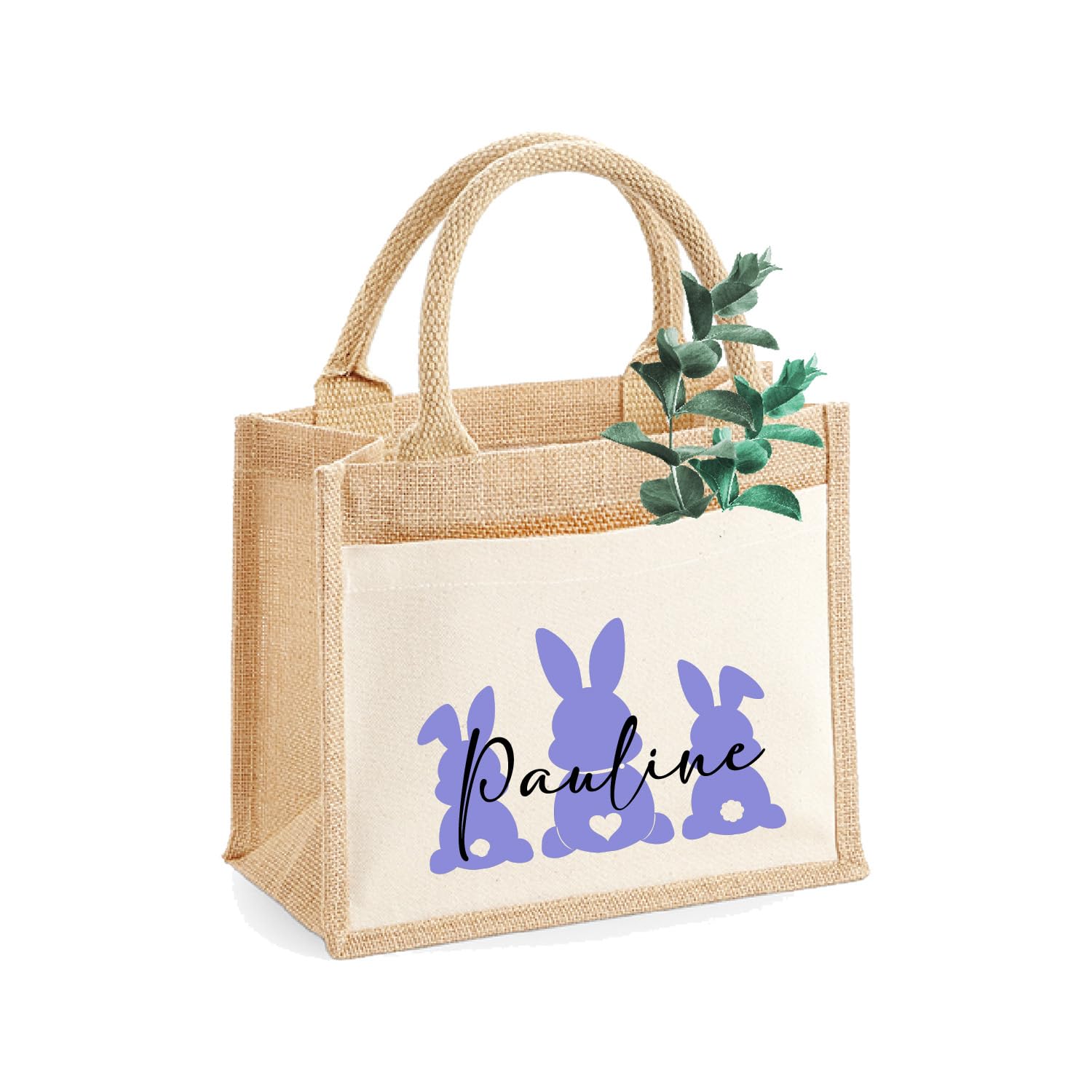 Jute-Tasche Motiv: "3 Hasen" mit Name personalisiert | Größe S  