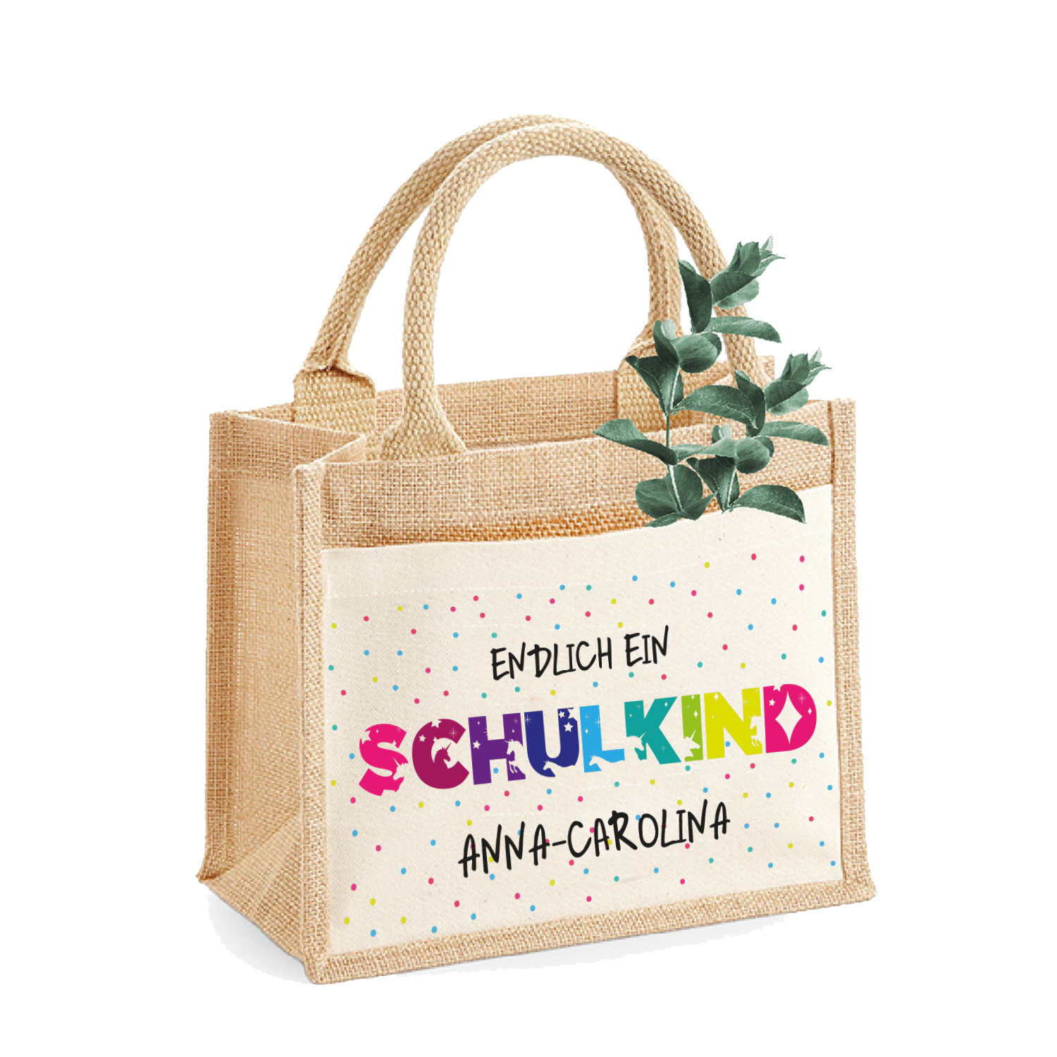 Tasche Schulanfang Motiv Einhorn | Jute-Beutel Kinder personalisiert | Größe S Geschenk Einschulung 