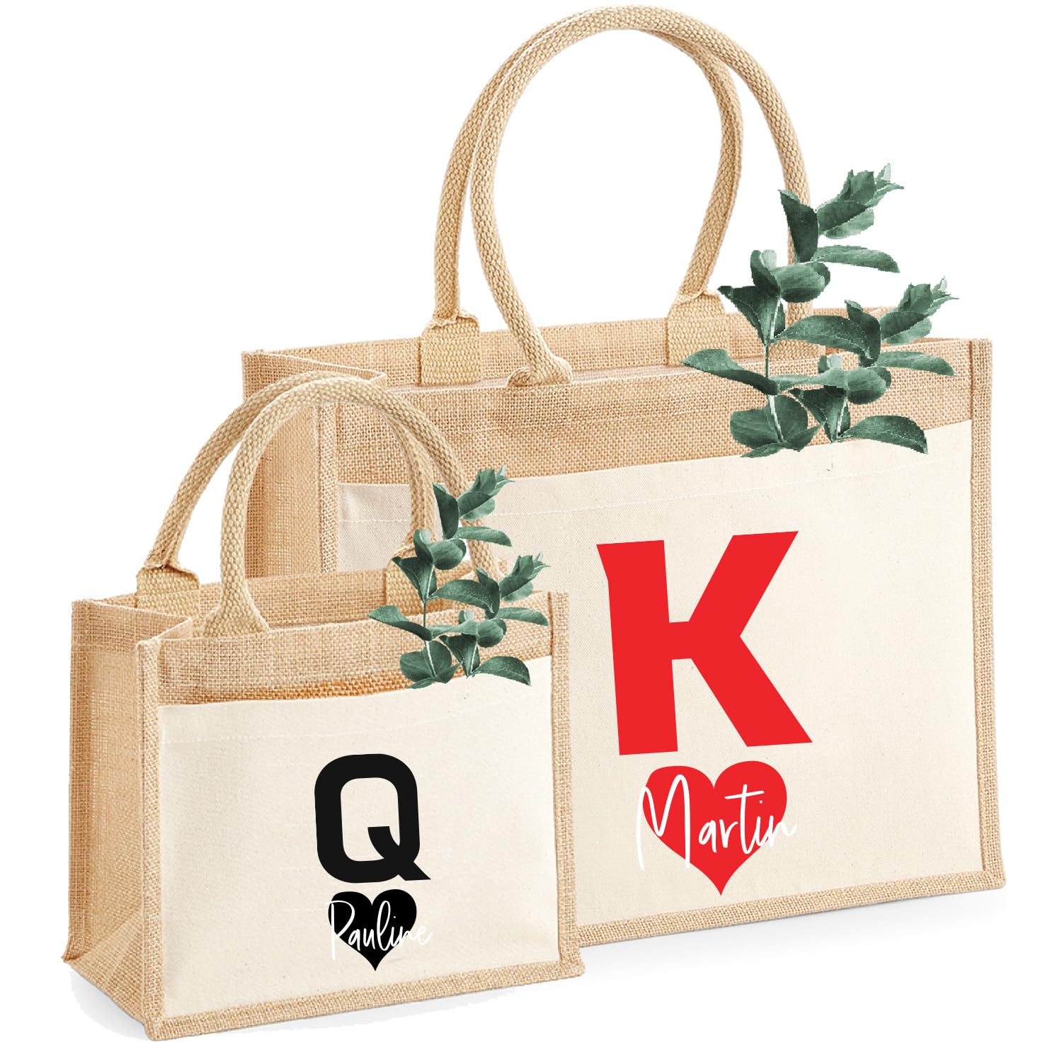  Jute-Tasche Motiv: Herz Dame - Herz König | Größe S & M
