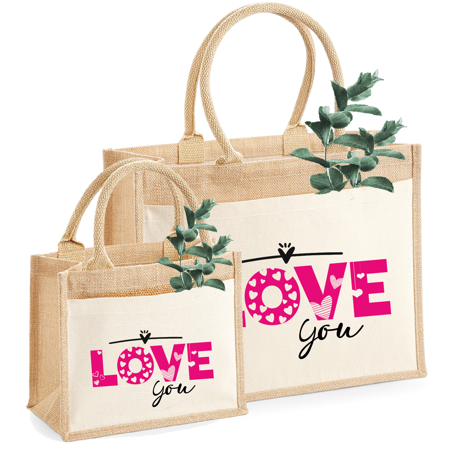 Jute-Tasche Motiv: Valentin Geschenk-Tasche für Sie personalisiert | Größe S & M 