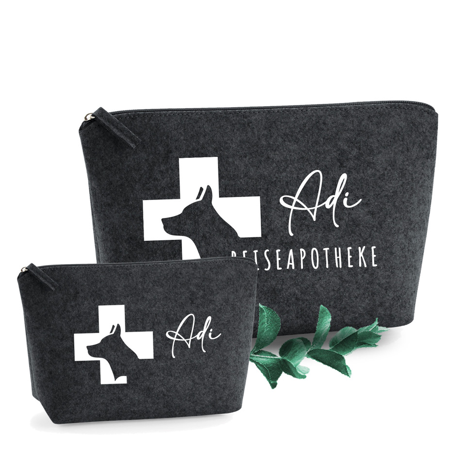 Tasche-Filz Schäferhund Name Reisieapotheke personalisiert | Beutel-mit-Namensdruck Hunde | Personalisierte Filztasche "Hundeapotheke" 