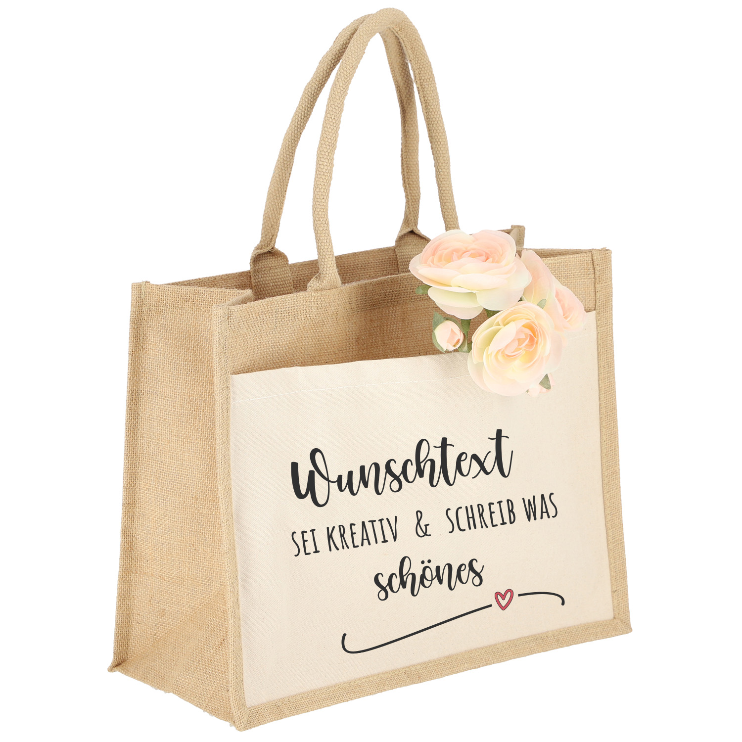Jute-Tasche Motiv: Wunschtext bedruckt | personalisiert | 2 Fächer - Tasche M (42x33x19cm)