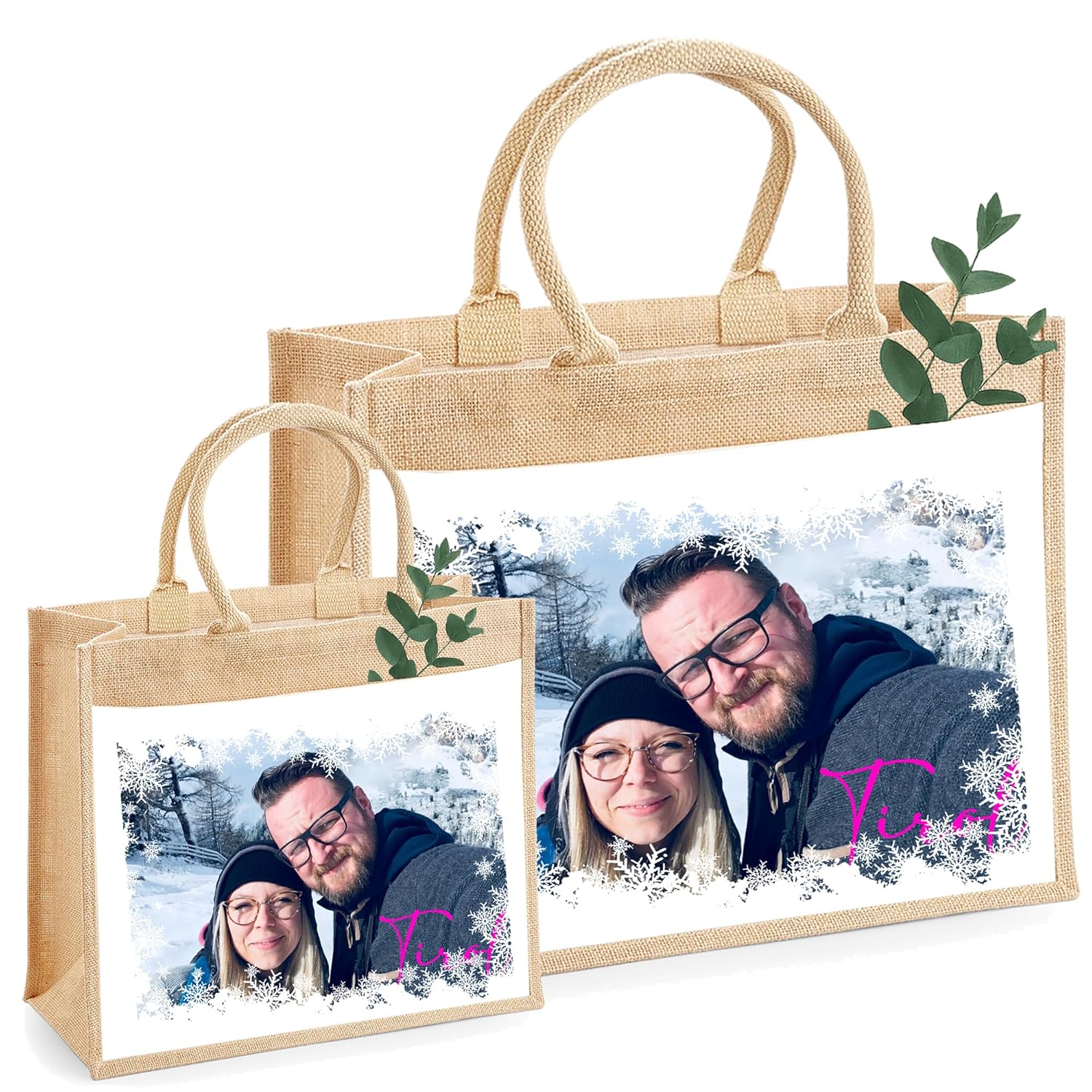  Personalisierte Jutetasche Foto & Wunschtext "Motiv Weihnachten" Geschenk-Tasche individuellem Foto