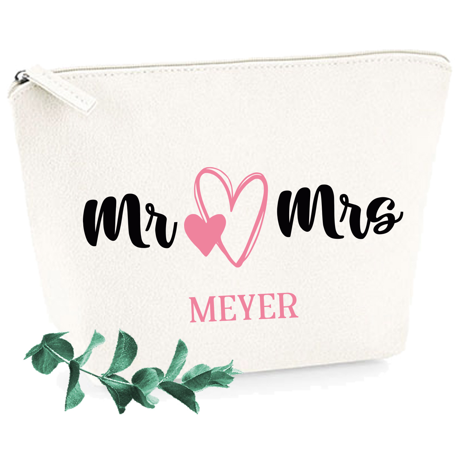 Kosmetiktasche Filz "Mr & Mrs" mit Herz personalisiert – Geschenk zur Hochzeit Größe M Weiß