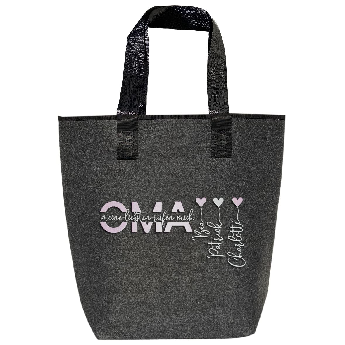  Filz-Tasche bestickt "Meine Liebsten rufen mich OMA" Shopper dunkelgrau & dunkelblau