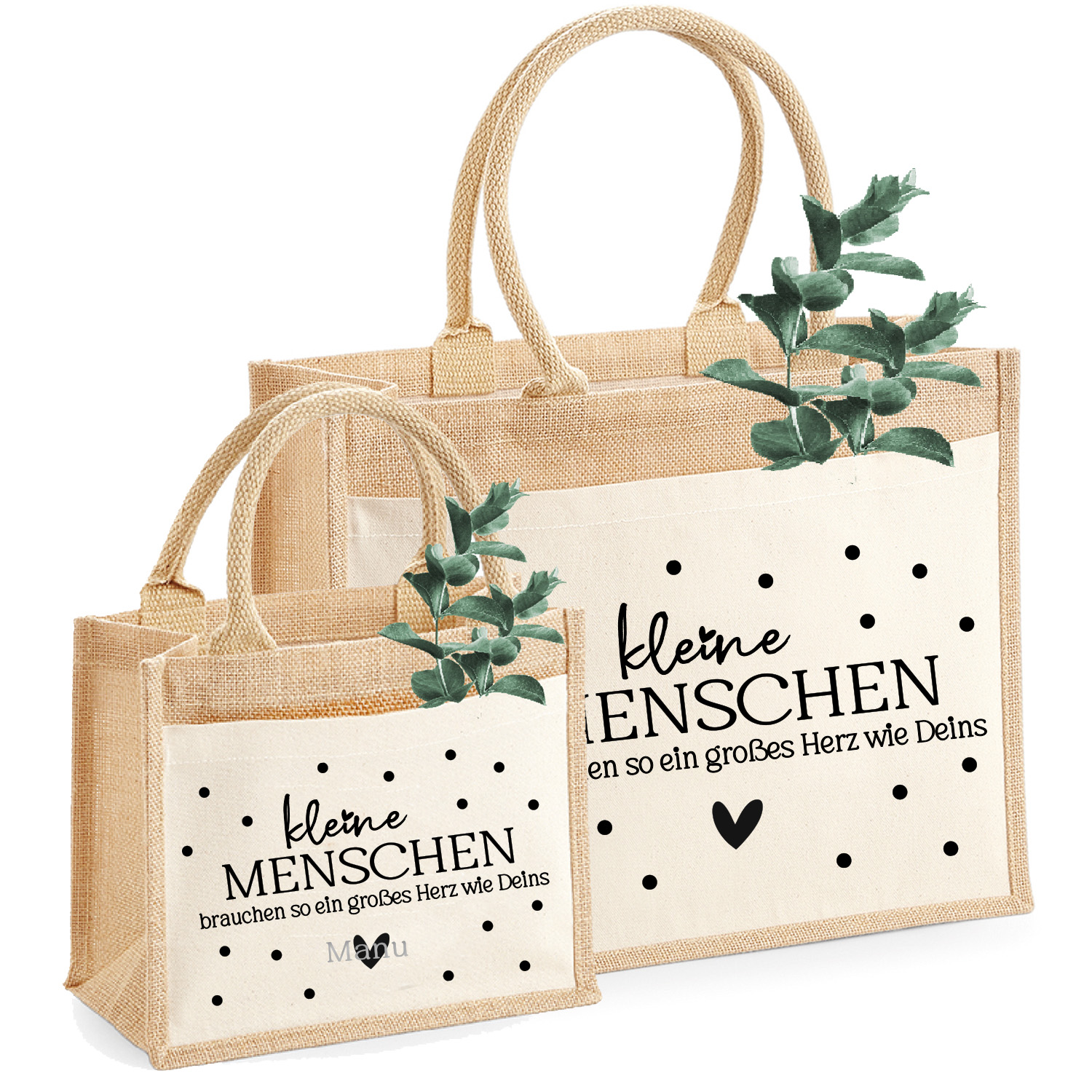  Jute-Tasche Motiv: Kleine Menschen brauchen so große Herzen wie deins | Größe S & M