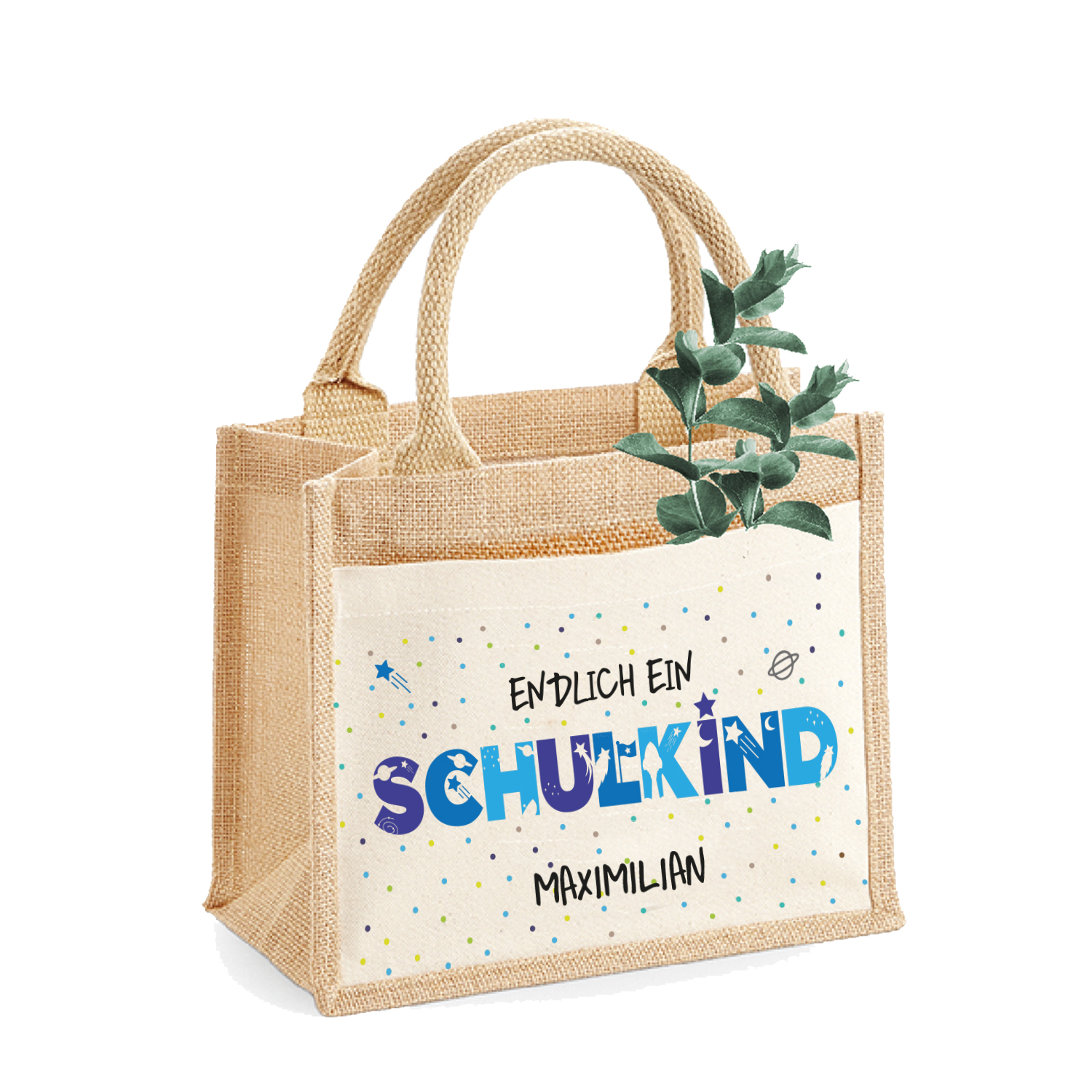 Tasche Schulanfang Motiv Astronaut | Jute-Beutel Kinder personalisiert | Größe S Geschenk Einschulung