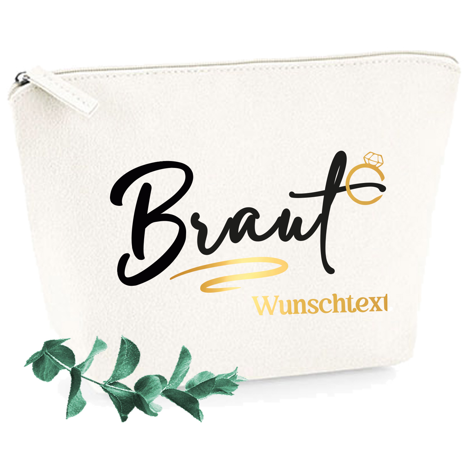 Kosmetiktasche Filz  "Braut oder Bride" mit Herz personalisiert – Geschenk zur Hochzeit Größe M Weiß 