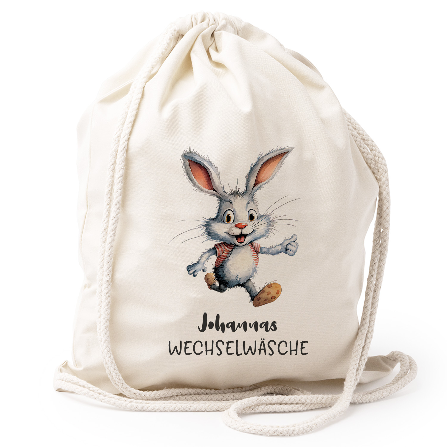 Turnbeutel Rucksack beige Nachhaltig Tasche Motiv: Hase personalisiert 