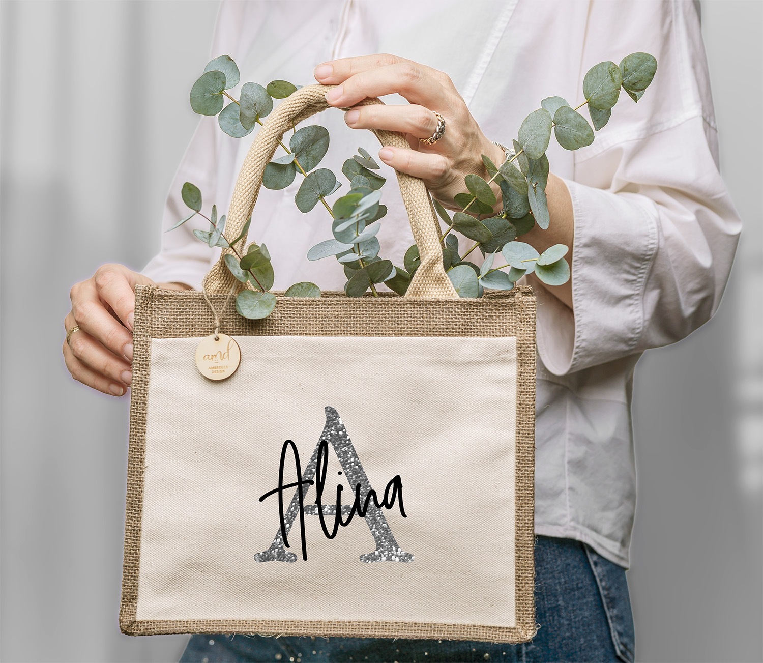 Personalisierte Jute-Tasche „Name & Initial“ – Wunschname & Initialen