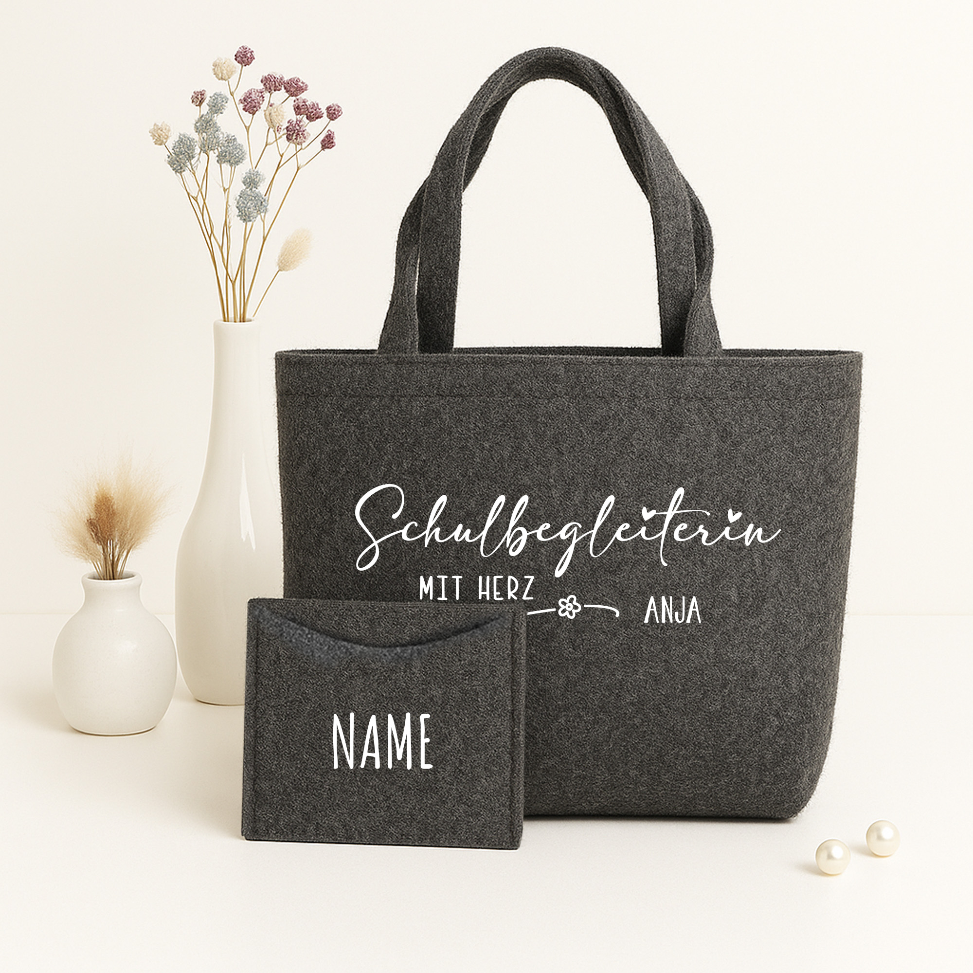 Filztasche  nachhaltiger Shopper inkl. Innentasche | Schulbegleitung, Erzieherin, Lehrerin, Hebamme personalisiert