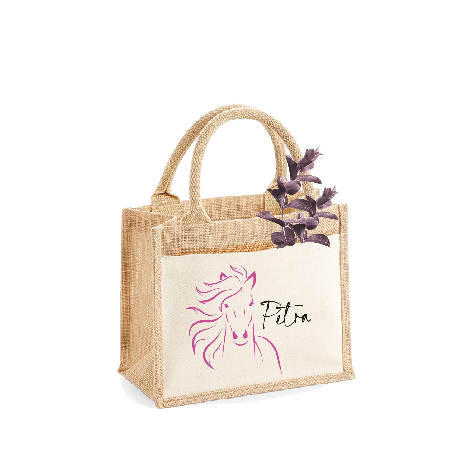 Jute-Tasche Pferd & Name personalisiert | Größe S
