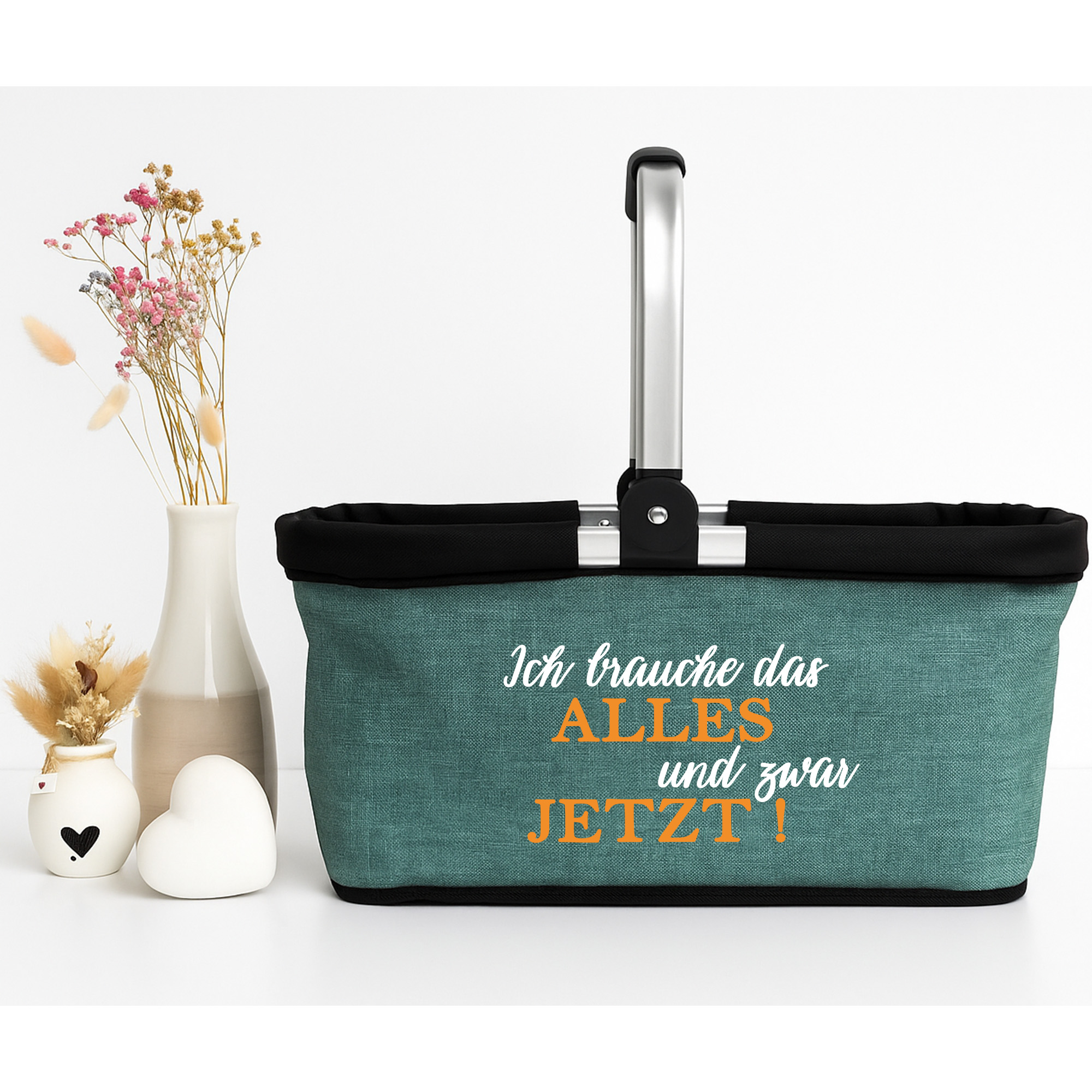 Personalisierter Einkaufskorb "Ich brauche das ALLES und zwar JETZT" Tragekorb Picknickkorb faltbar 20L 