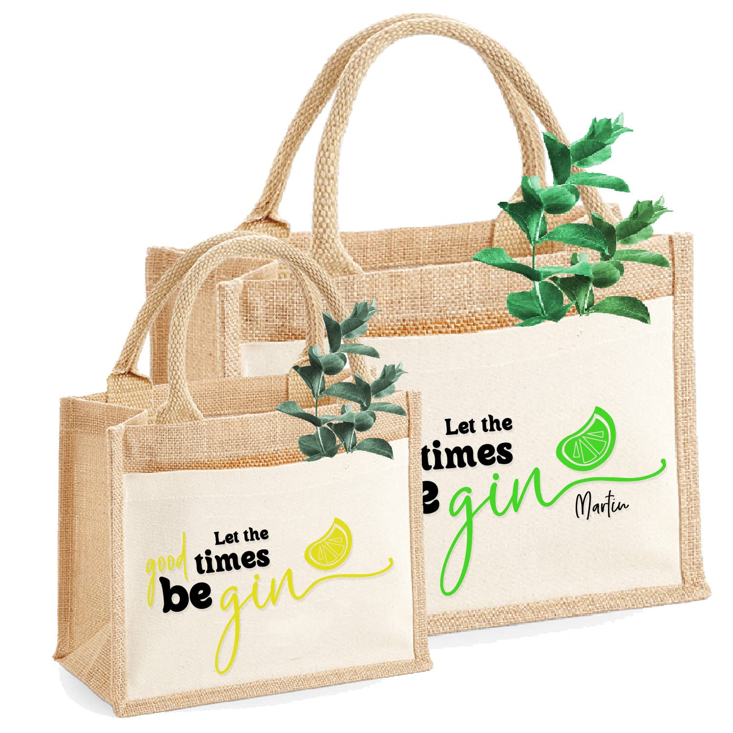  Jute-Tasche Motiv: Let the good times be GIN personalisiert | Größe S & M