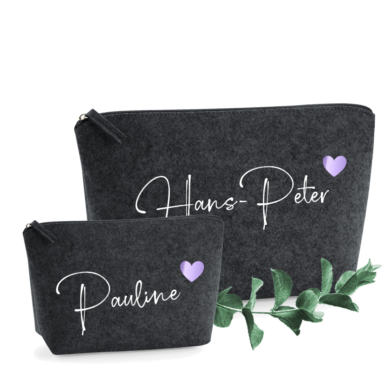 Kosmetiktasche Filz - bedruckt mit deinem Namen | Herz | Tierpfote | Note | Beutel-mit-Name | Schminktasche-Mädchen Gr. S&M