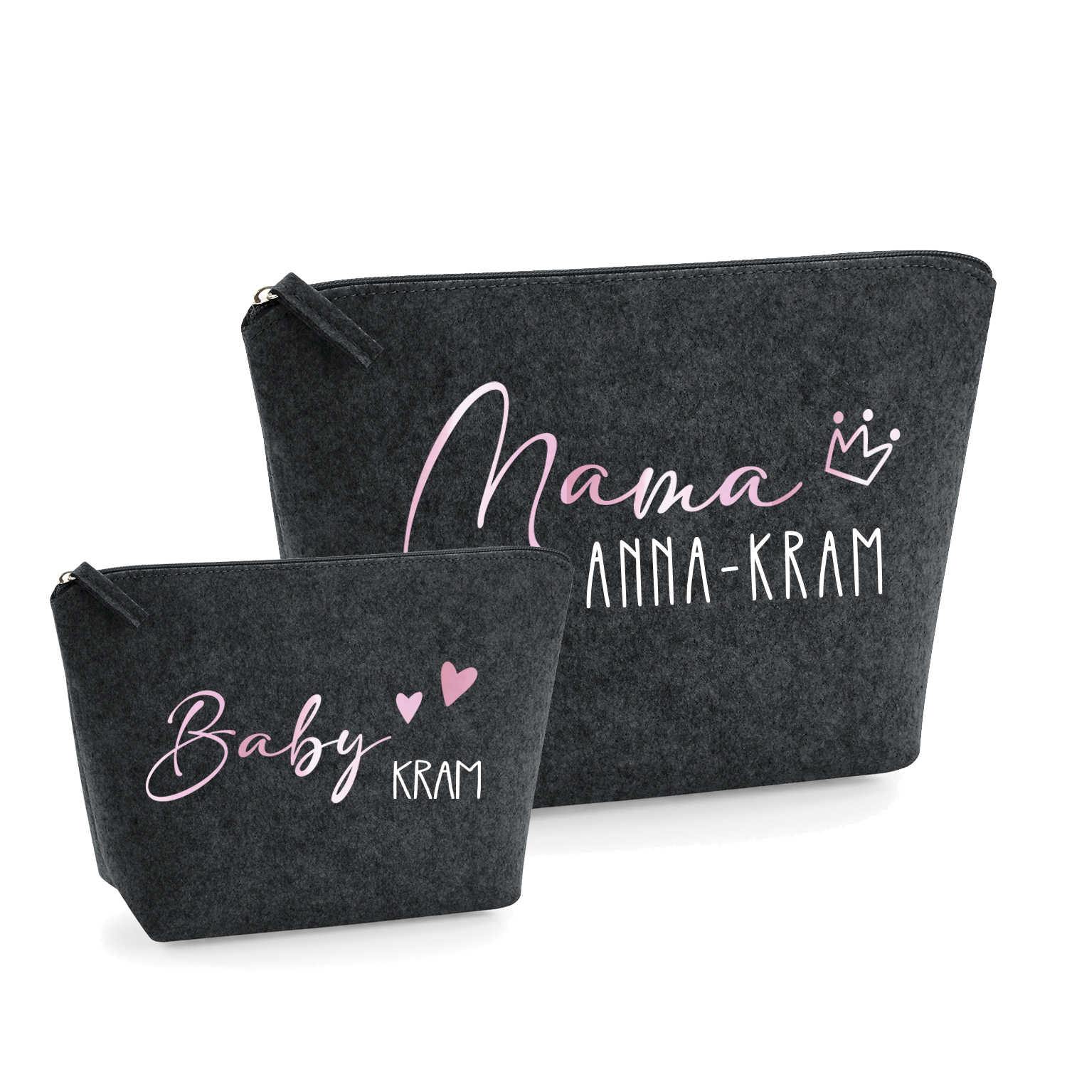 Kulturbeutel Mama & Kind Geschenkbeute Personalisiert mit Name Wunschtext | Babyparty | Reißverschluss