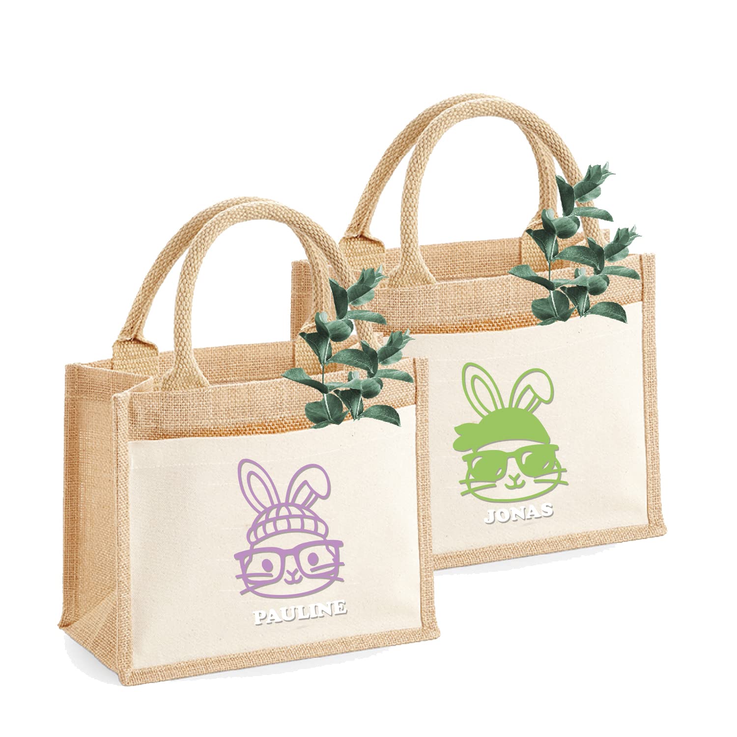 Jute-Tasche 2 Osterhase & Name personalisiert | Größe S